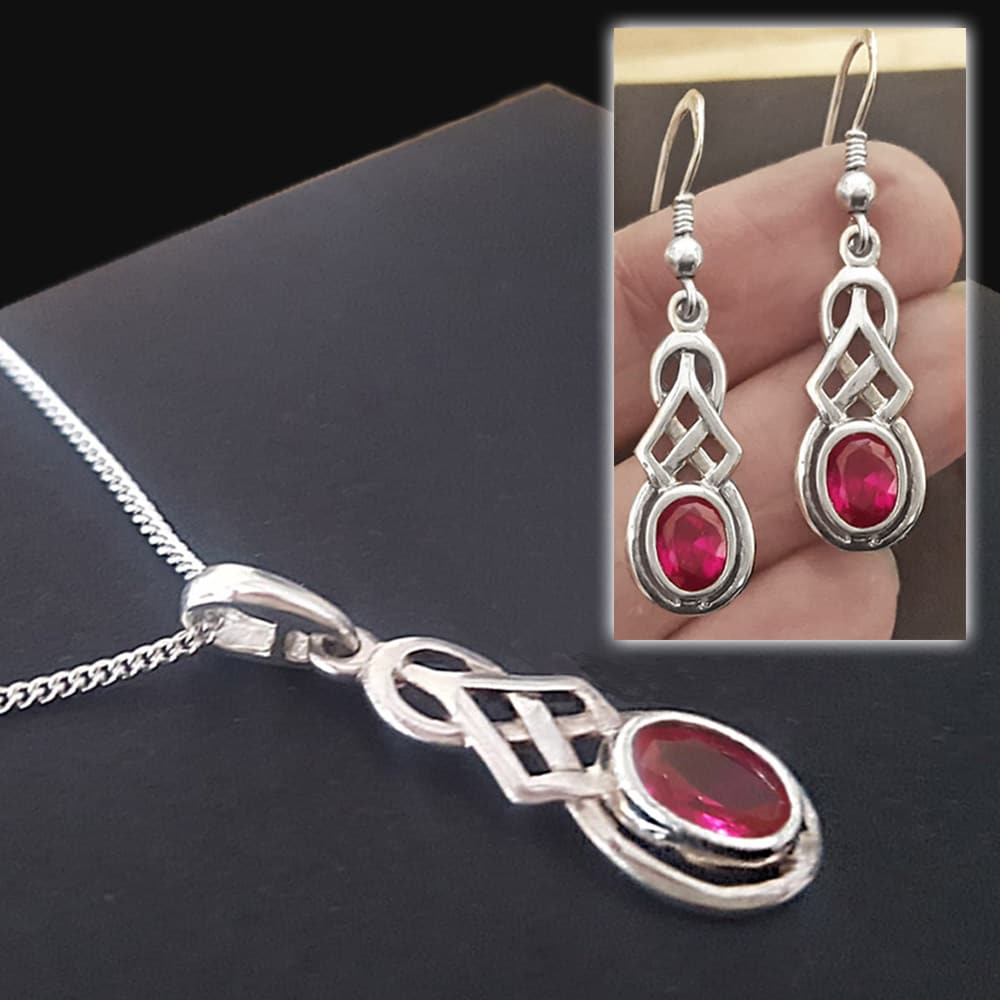 ruby celtic jewellery set with Celtic necklace n' Celtic earrings
