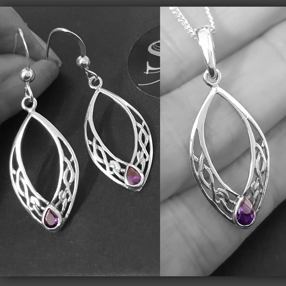 celtic jewellery set with celtic necklace and celtic earrings 