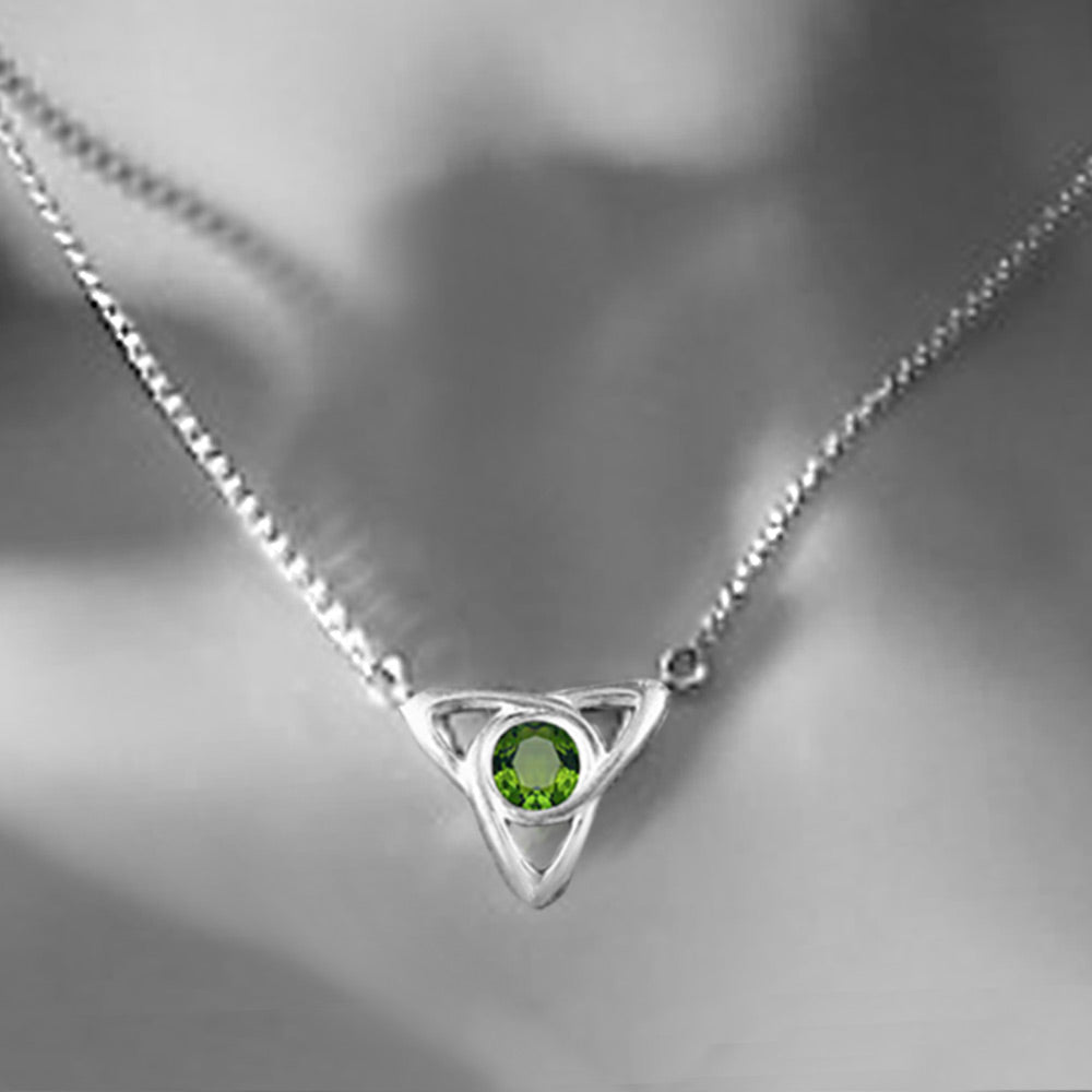 Celtic Necklace Triangle with Peridot Gemstone, Celtic Triangle Jewellery