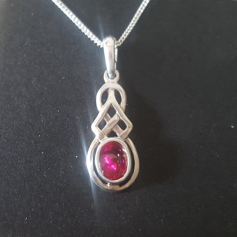 Celtic necklace with created ruby, celtic jewellery with red ruby gemstone