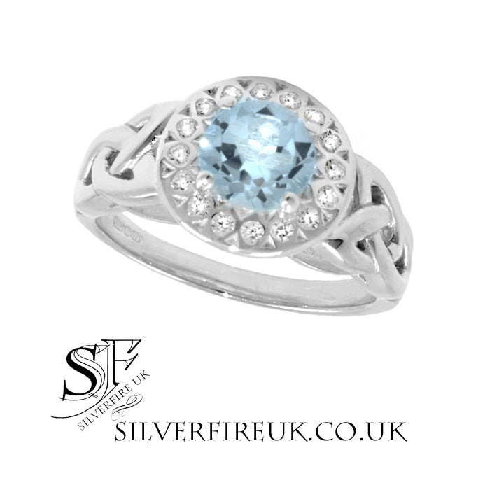 Celtic Ring, Trinity Ring Real Blue Topaz Gemstone Crystal