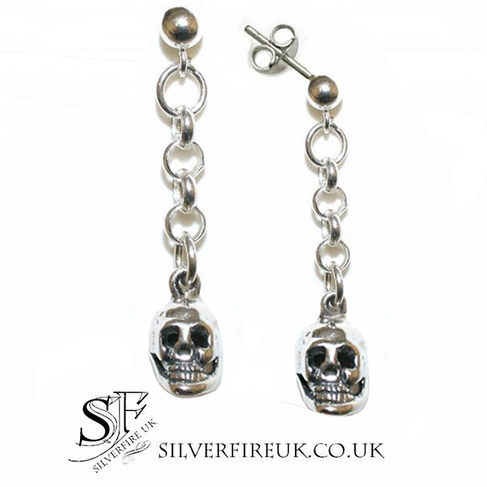 chained skull drop earrings