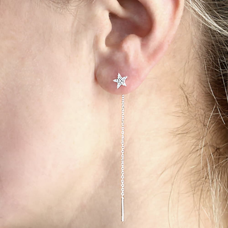 crystal star ear threaders, celestial earrings