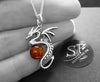 dragon necklace amber orb, gothic jewellery