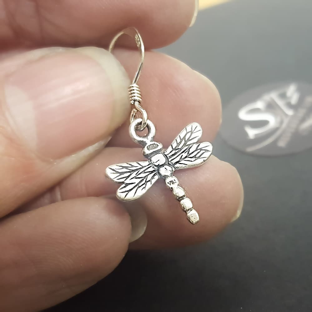 Dragonfly Earrings, Sterling Silver Dragonfly Dangle Earrings