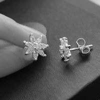 flower stud earrings, 925 silver and cubic ziconia