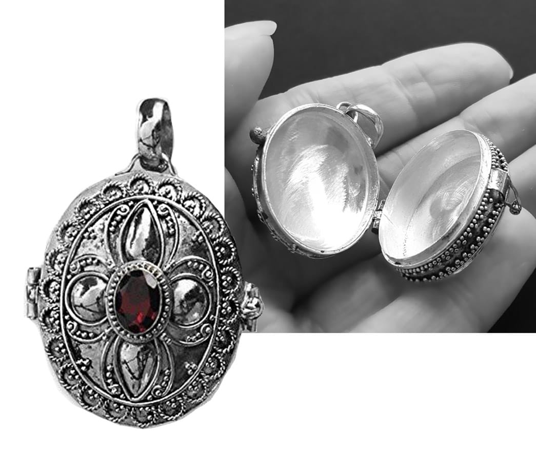 large gothic locket garnet 