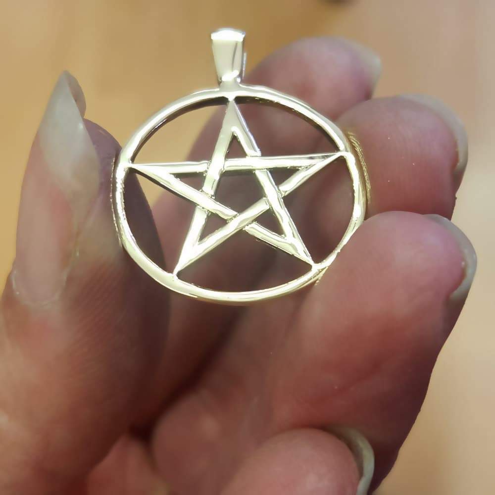 gold pentacle necklace, pagan, wiccan, gold witchcaft jewellery