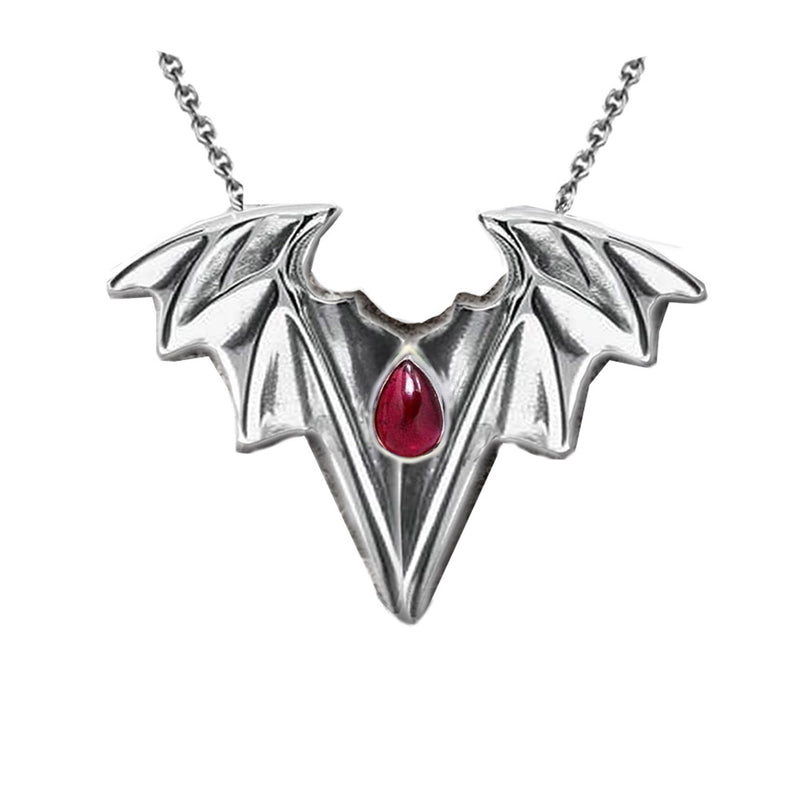 goth bat necklace red garnet 