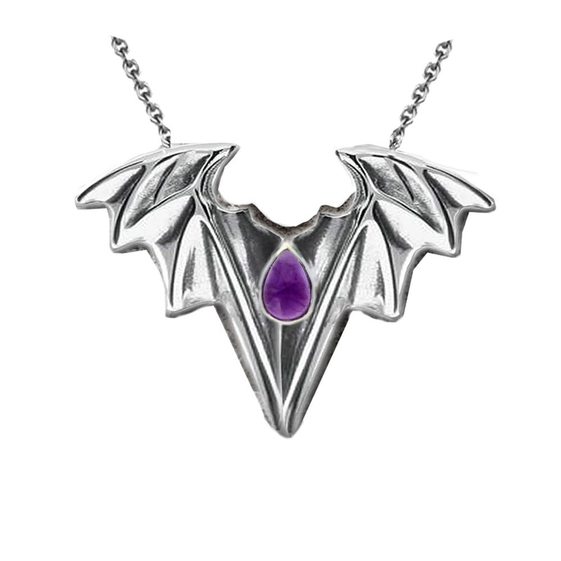 gothic bat necklace amethyst