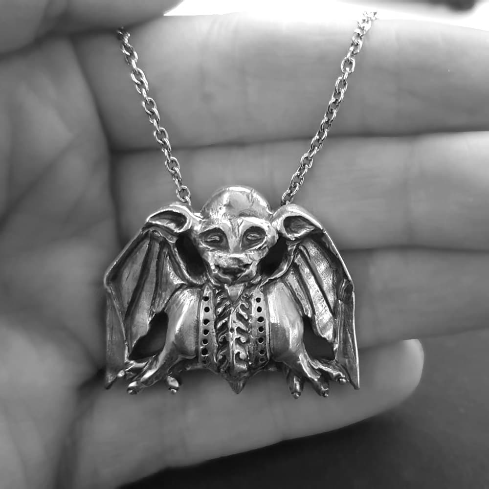 gothic gargoyle bat necklace, replica based on the iconic bat gargoyle at Westminster abbey