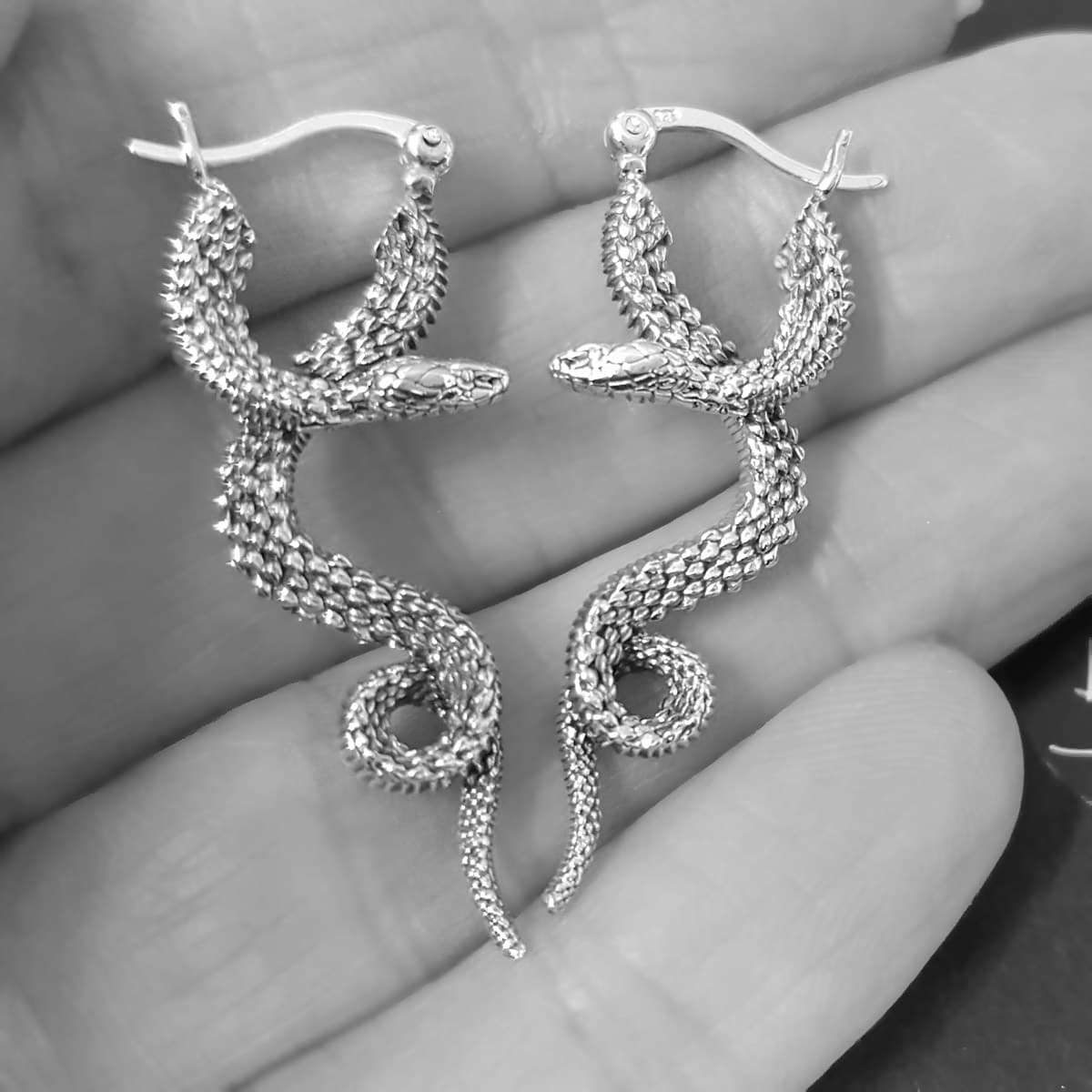 Snake Hoop Earrings | Silver Serpent Earrings | Gothic Jewellery