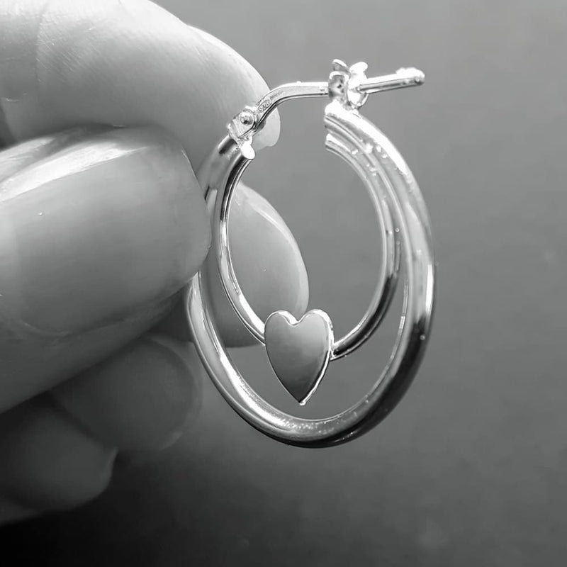 heart earrings silver hoops 