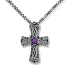 Large celtic cross necklace with amethyst hexagon, mens celtic Jewellery