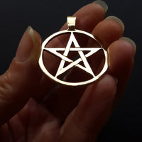 large gold pentagram necklace from our pagan wiccan witch jewellery 