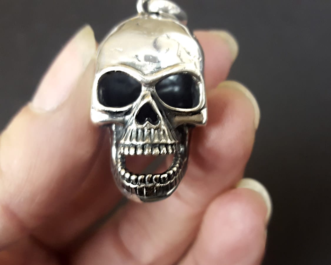 large skull pendant, biker jewellery 