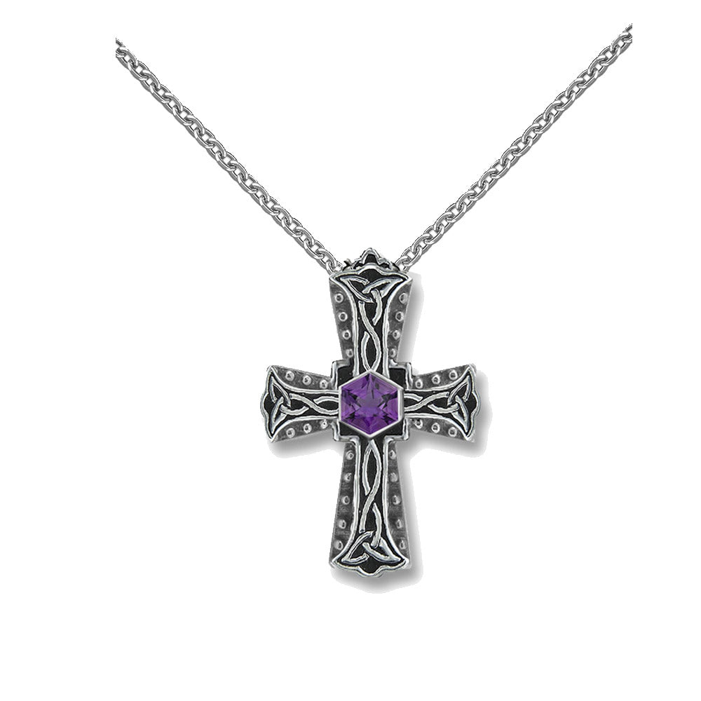 celtic cross necklace, amethyst gemstone celtic cross for women 