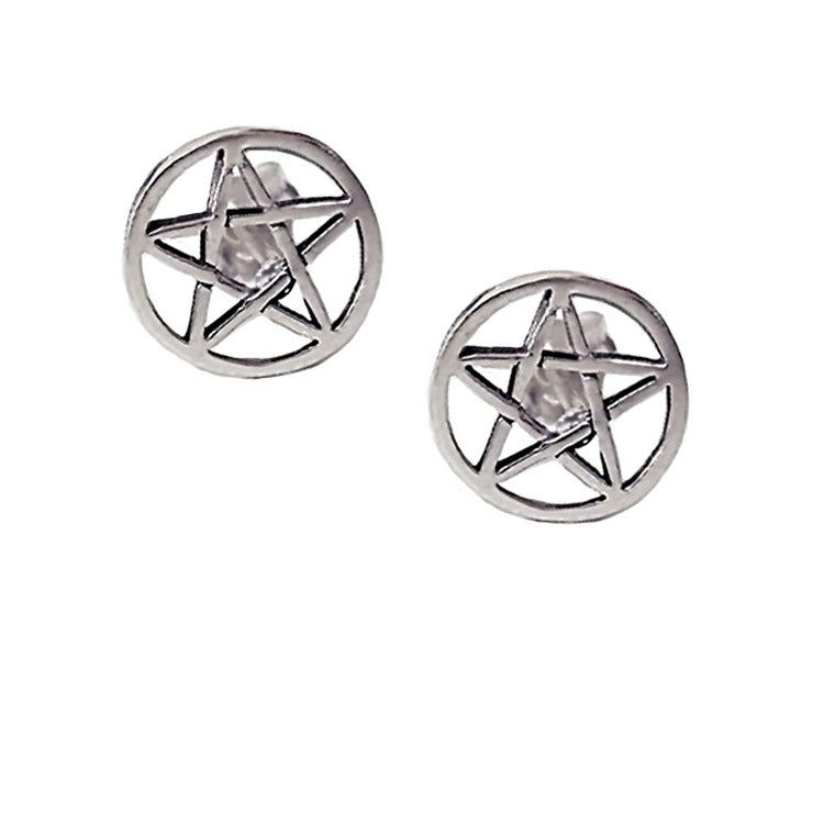 pentagram stud earrings, witch pentagram jewellery 