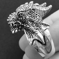 mens horned dragon ring, dragon jewellery for men