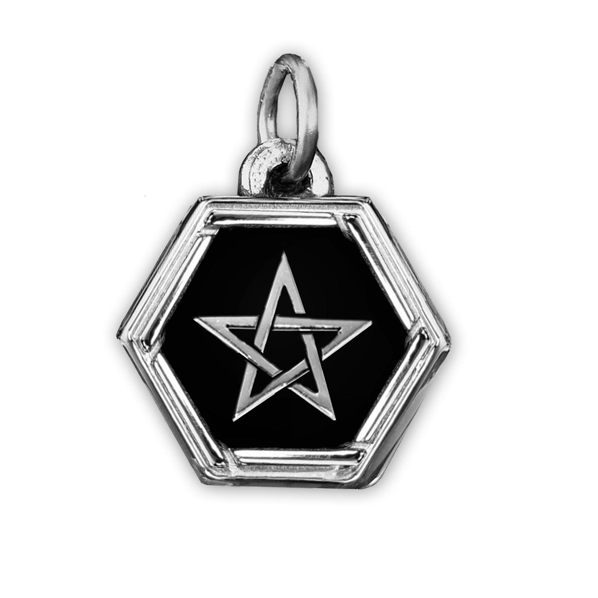Mens silver necklace, black pentagram necklace for men