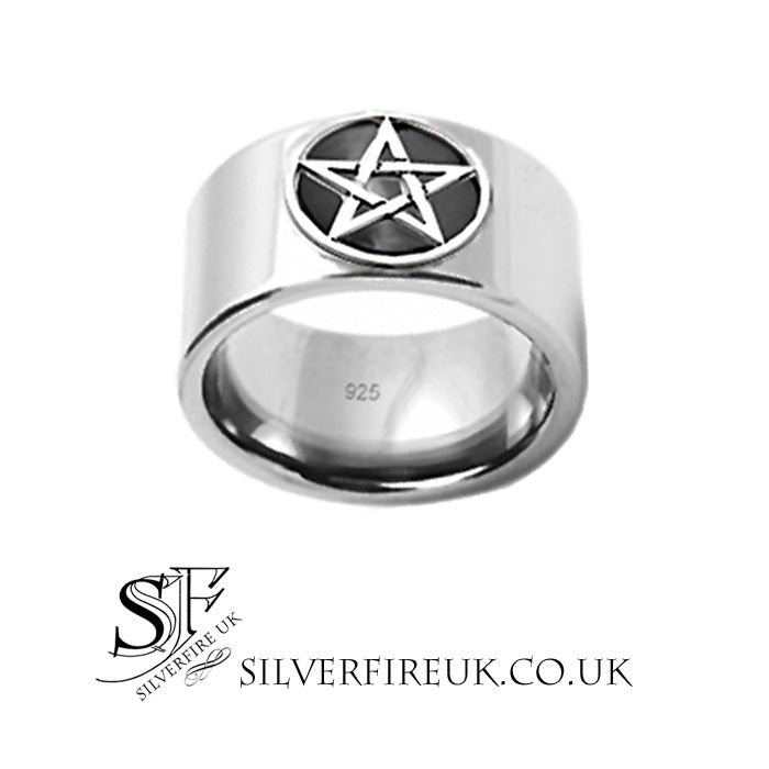 Mens Pentagram Ring Wide Band Pagan Ring For Men SilverfireUK Mens Pentagram Ring Wide Band Pagan Ring For Men SilverfireUK