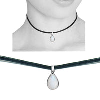 Moonstone teardrop leather choker