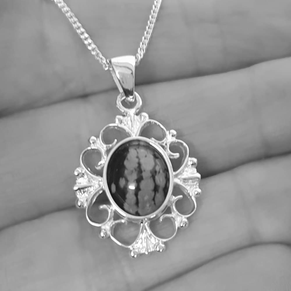 Victorian style necklace snowflake obsidian 