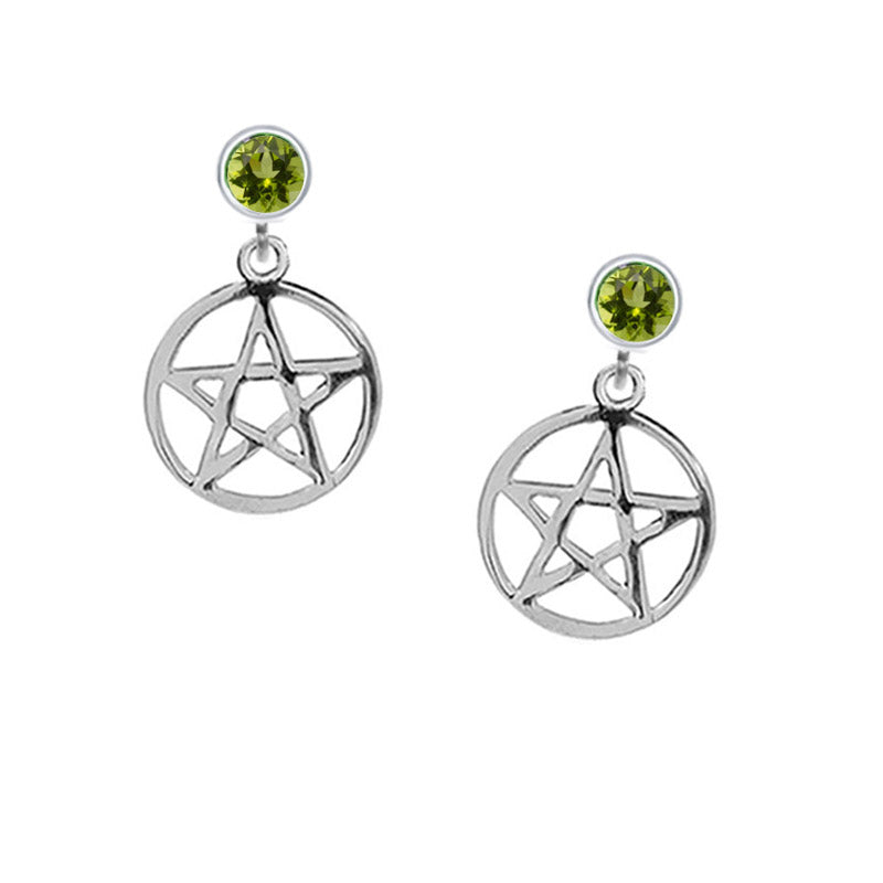 peridot pentagram stud drop earrings Wiccan, pagan
