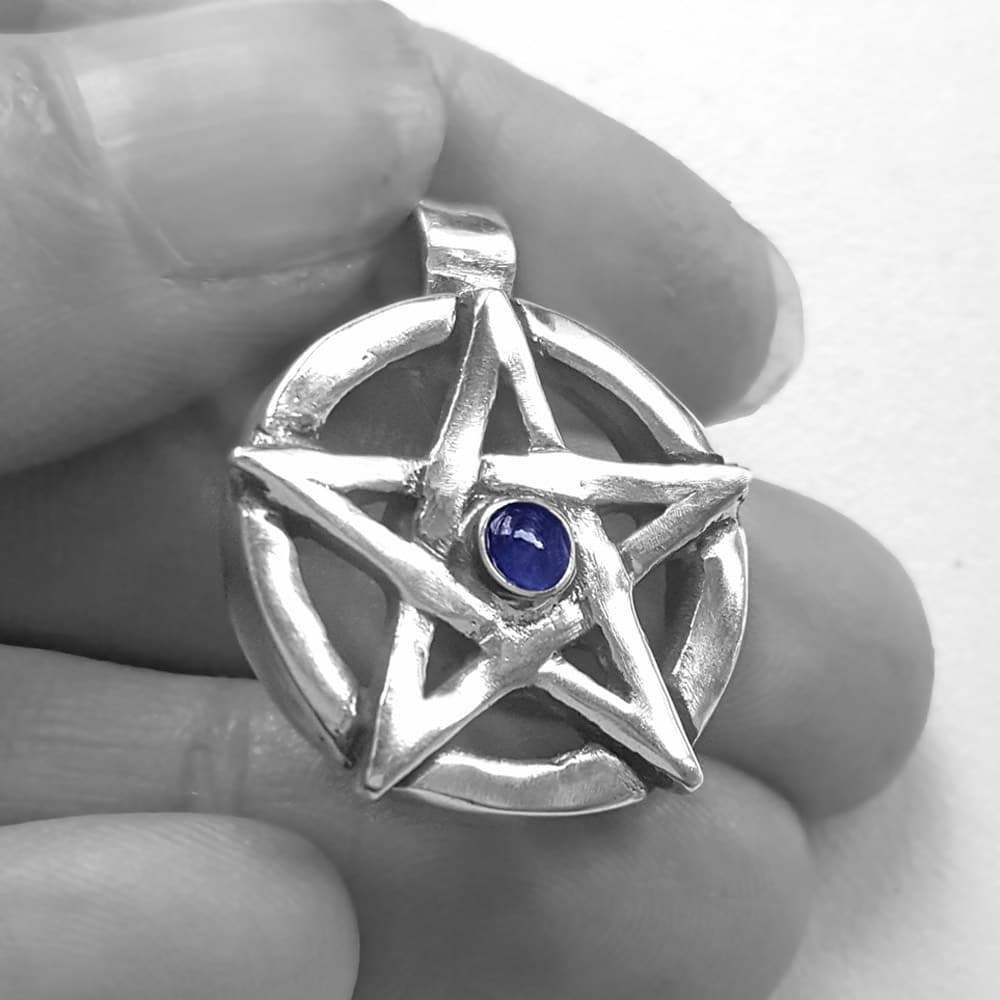 sapphire pentagram necklace from Silverfire UK Wiccan Witch Pagan Jewellery range