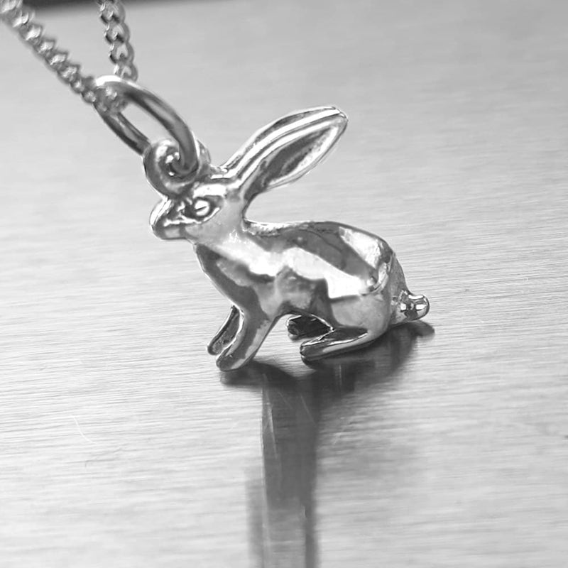 silver hare necklace, animal hare jewellery 