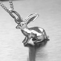 silver hare necklace, animal hare jewellery 