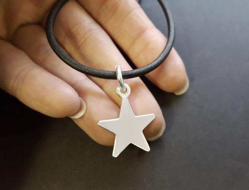 Silver Star  Leather Choker Necklace