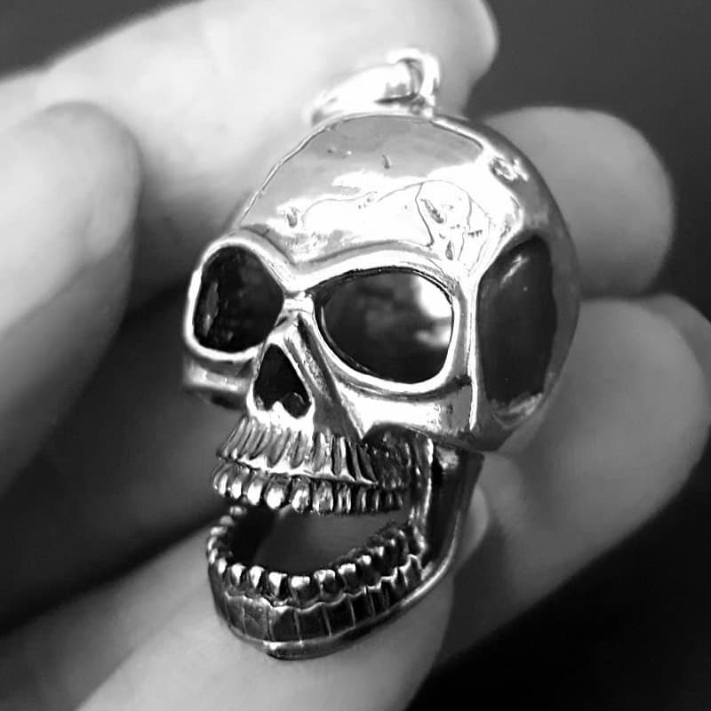 mens skull necklace jewellery - goth biker skull pendant 