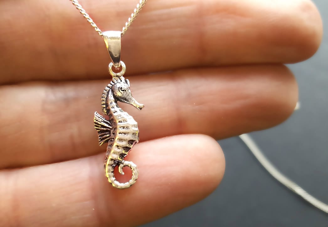 silver seahorse necklace, seahorse jewellery
