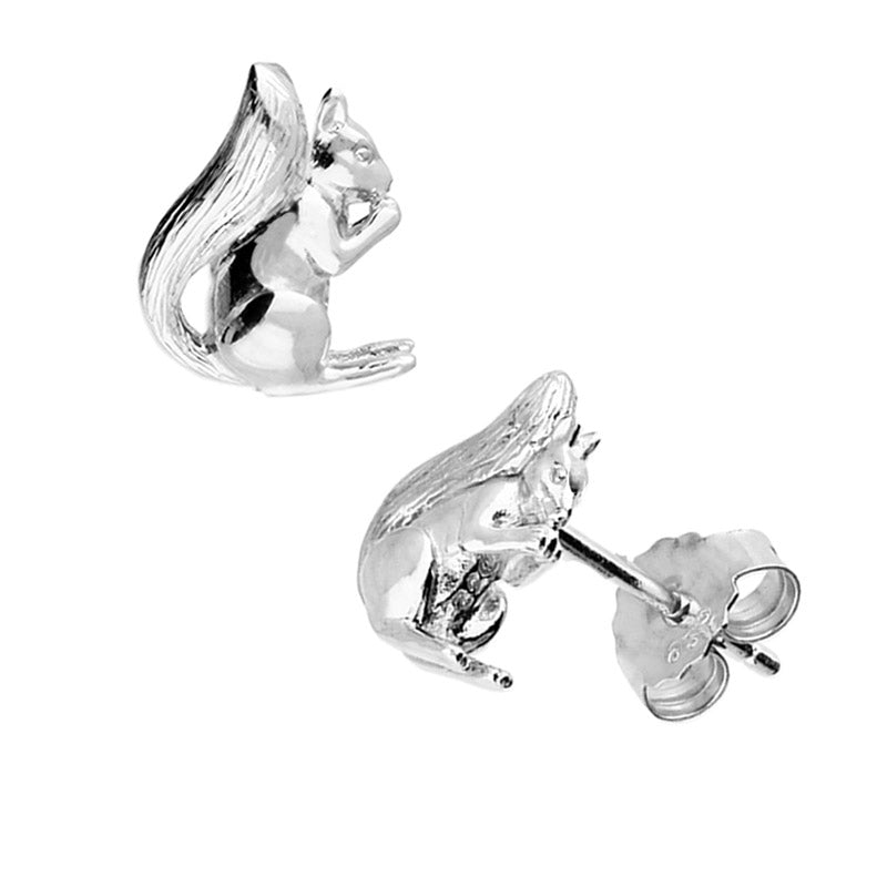 silver squirrel earrings | Squirrel studs.  