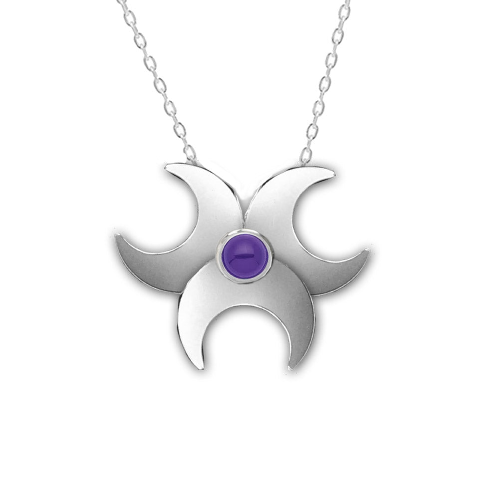Dryad Design Pentagram Triple Moon Goddess Pendant – .925 Sterling Silver With Natural Amethyst – Wiccan & Pagan Jewelry
